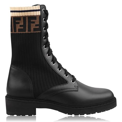 fendi rockoko leather and knitted biker boots|Fendi combat boots.